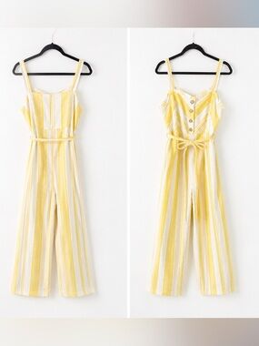 Mango Yellow & White Striped Linen Blend Jumpsuit